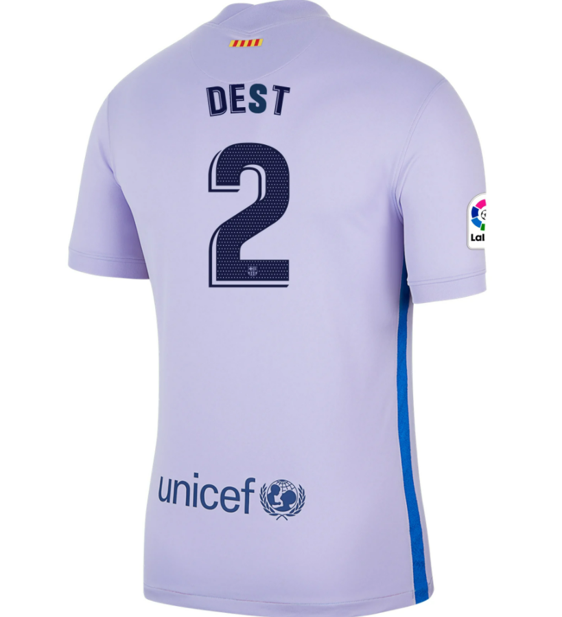 2021/22 Barcelona Away Kit Soccer Jersey with SERGIÑO DEST 2 printing